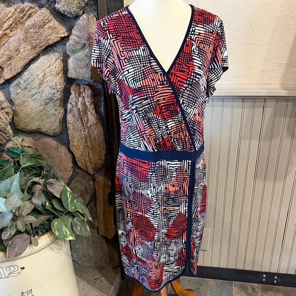 Laundry by Design Red and Blue Abstract Midi Dress